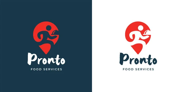 Σχεδιασμός Προτύπου Τοπικού Λογότυπου Παράδοσης Τροφίμων Άνθρωπος Τρέχει Πιάτο Γεύμα — Διανυσματικό Αρχείο