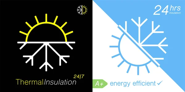 Wärmedämmung Ikone Temperaturschutzsymbol Sonnenschneeflockenzeichen Witterungsbeständiges Emblem Vektorillustration — Stockvektor