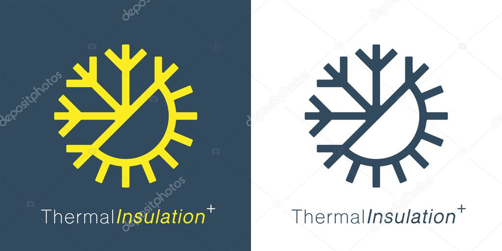 Thermal insulation icon. Temperature symbol. Sun snowflake sign. Weather insulate emblem. Vector illustration.