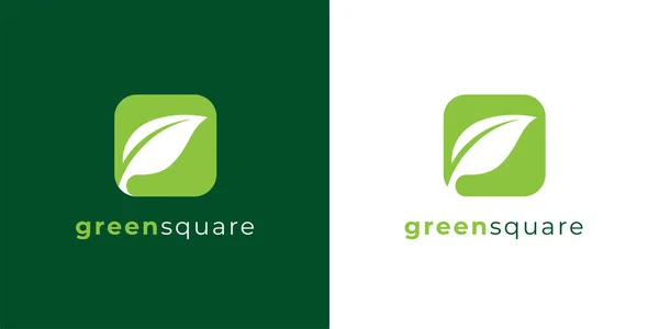 绿色正方形叶标图标 箱形植物标志 生态品牌应用符号 自然公司的标志矢量说明 — 图库矢量图片