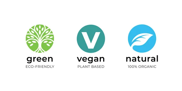 Veganes Lebensmitteletikett Gesetzt Grünes Umweltfreundliches Produkt Auf Pflanzlicher Basis Natürliche — Stockvektor