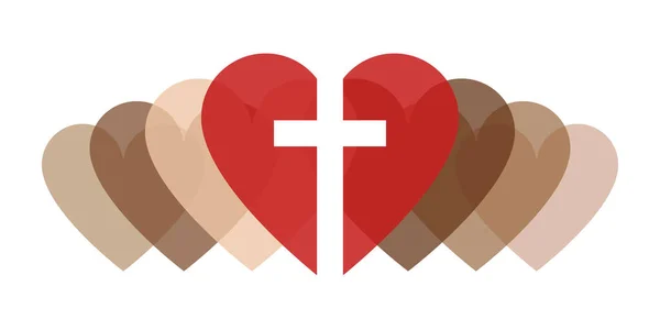 Христианская Любовь Разнообразию Жизней Знамени Анти Расизм Крест Тоном Кожи — стоковый вектор