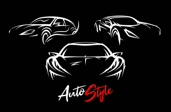 Concept Sports Car Silhouettes Vector Set Performance Motor Vehicle Illustrations — Stock Vector