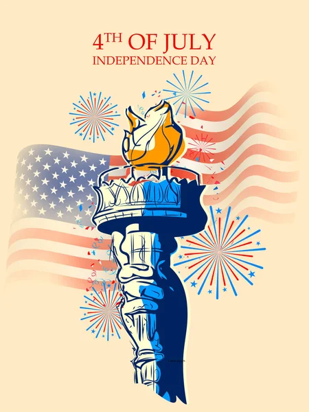 Statue of Liberty on Fourth of July background for Happy Independence Day of America — Stock Vector