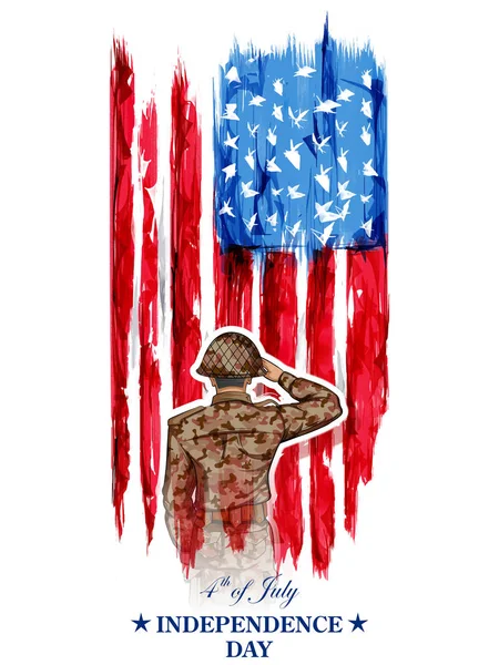 Солдат, віддаючи честь на фоні четверте липня для щасливого дня незалежності Америки — стоковий вектор