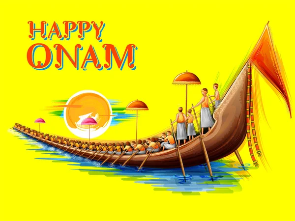Carrera de Snakeboat en el fondo de la celebración de Onam para el festival Happy Onam del sur de la India Kerala — Vector de stock