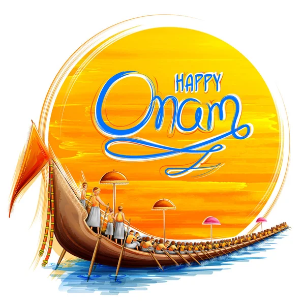 Carrera de Snakeboat en el fondo de la celebración de Onam para el festival Happy Onam del sur de la India Kerala — Archivo Imágenes Vectoriales