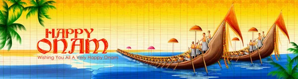 Carrera de Snakeboat en el fondo de la celebración de Onam para el festival Happy Onam del sur de la India Kerala — Vector de stock