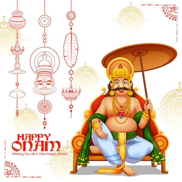 Roi Mahabali en arrière-plan Onam montrant la culture de Kerala — Image vectorielle