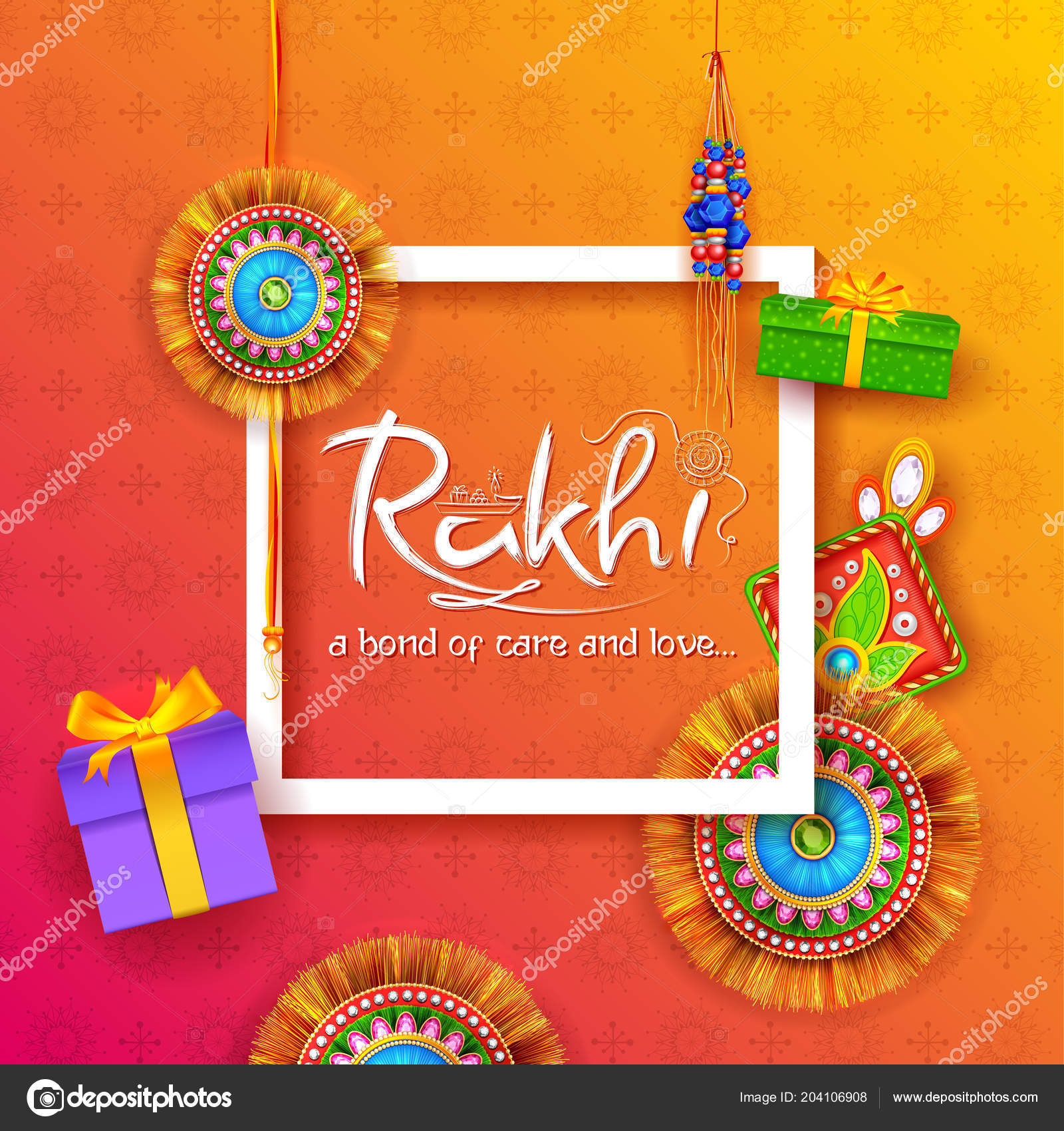 Greeting Card With Decorative Rakhi For Raksha Bandhan Background