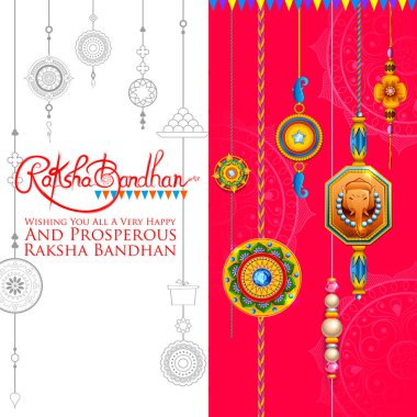 Raksha Bandhan için dekoratif Rakhi içeren tebrik kartı