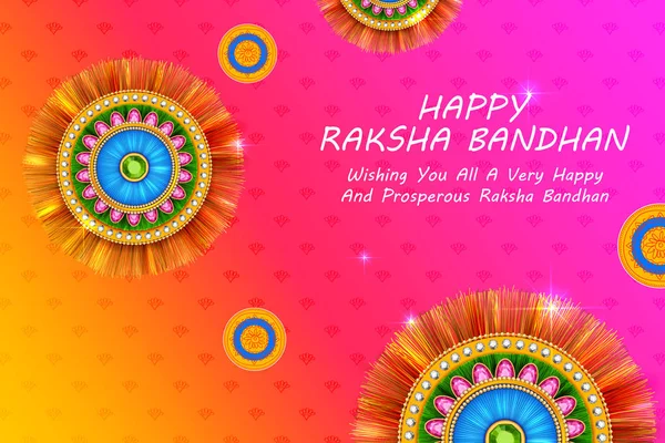 Raksha Bandhan için dekoratif Rakhi içeren tebrik kartı — Stok Vektör