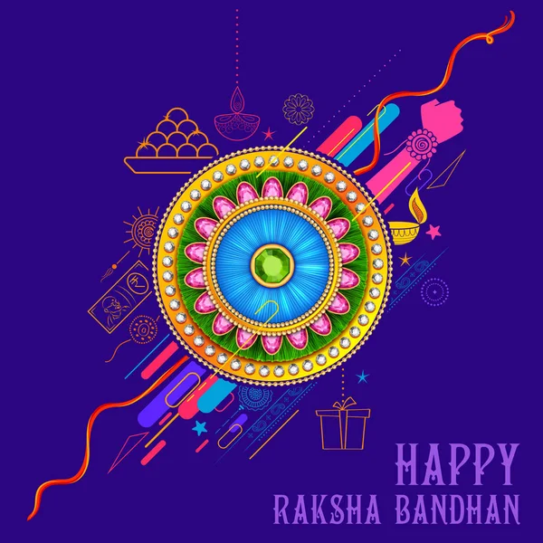 Cartão de saudação com Rakhi decorativo para fundo Raksha Bandhan — Vetor de Stock