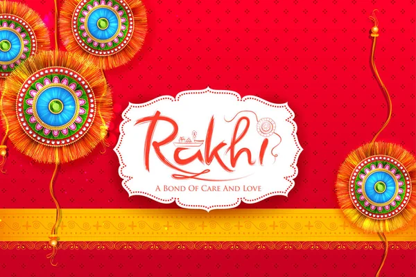 Cartão de saudação com Rakhi decorativo para fundo Raksha Bandhan —  Vetores de Stock