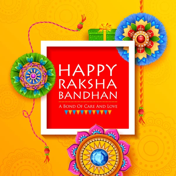 Carte de voeux avec Rakhi décoratif pour fond Raksha Bandhan — Image vectorielle