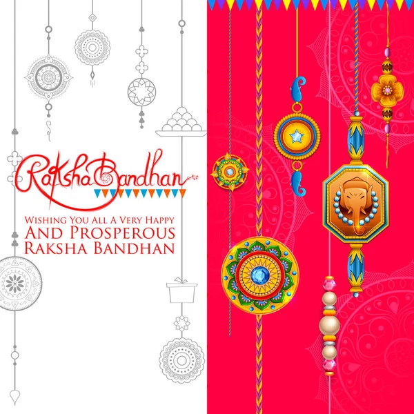 Lykønskningskort med dekorativ Rakhi til Raksha Bandhan baggrund – Stock-vektor