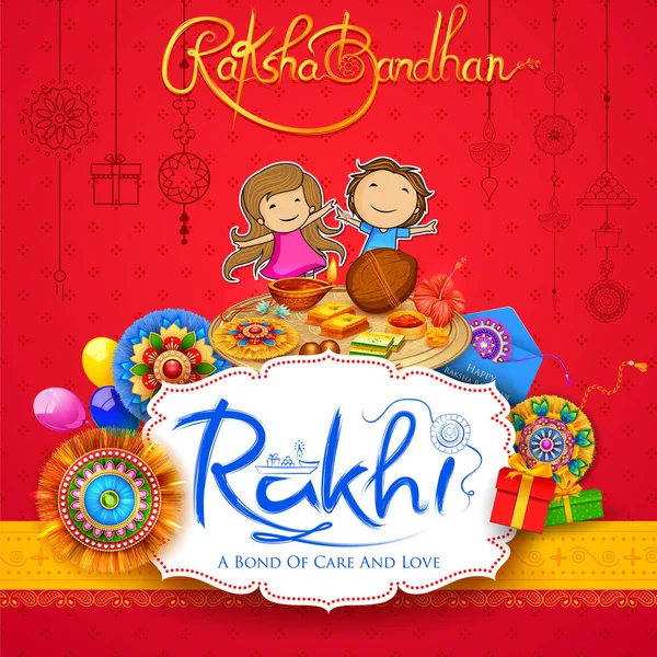 Tarjeta de felicitación con Rakhi decorativo para fondo Raksha Bandhan — Vector de stock