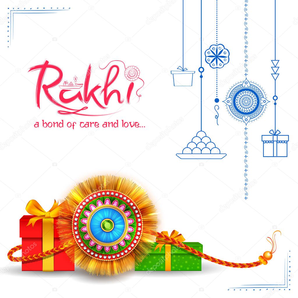 Greeting card with Decorative Rakhi for Raksha Bandhan background