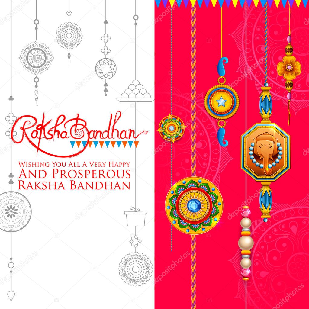 Greeting card with Decorative Rakhi for Raksha Bandhan background