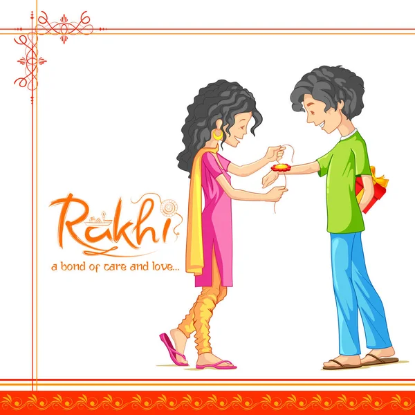 Hermano y hermana atando rakhi en Raksha Bandhan, festival indio — Vector de stock