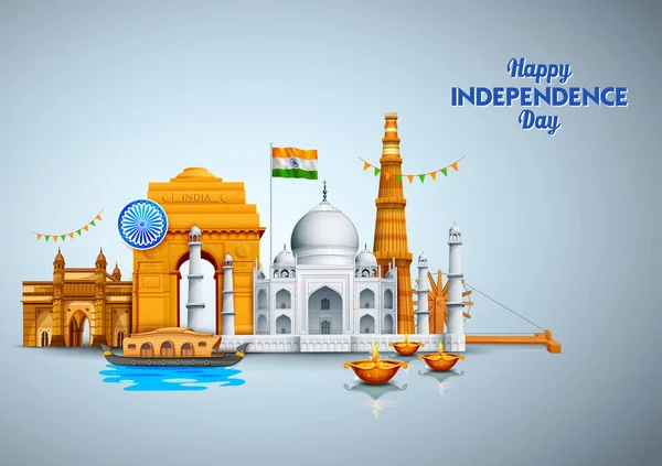 Famoso monumento indiano e punto di riferimento per Happy Independence Day of India — Vettoriale Stock