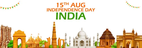 Monumento indiano famoso e marco para o Feliz Dia da Independência da Índia — Vetor de Stock