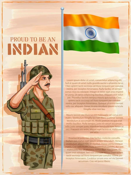 Indian Army soilder saluting flag of India with pride — Stock Vector