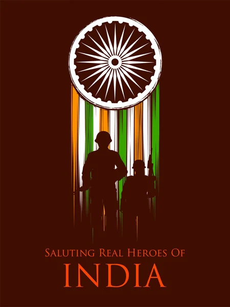 Indian Army soilder nation hero on Pride of India background — Stock Vector