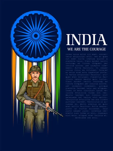 Indian Army soilder nation hero on Pride of India background — Stock Vector