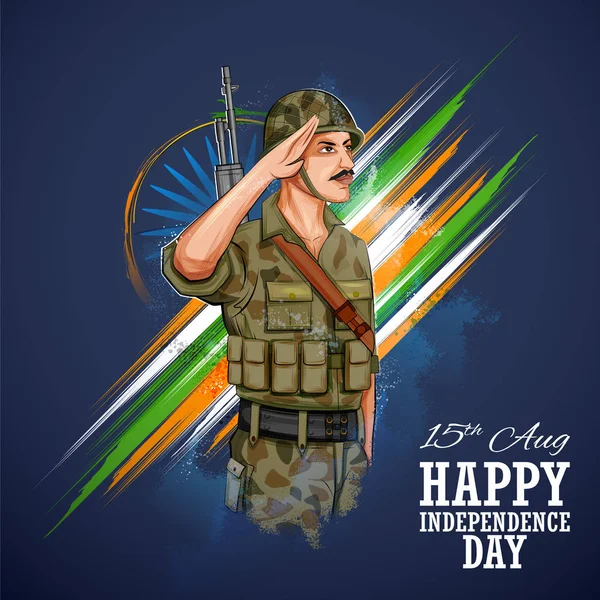 Soldat de l'armée indienne saluant le drapeau de l'Inde avec fierté — Image vectorielle