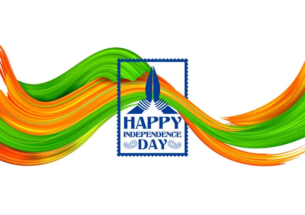 Pincelada acrílica Bandera tricolor con bandera india para el 15 de agosto Happy Independence Day of India background — Vector de stock