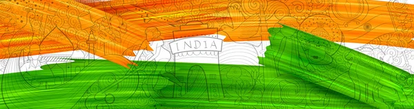 Acryl Pinselstrich Trikolore Banner mit indischer Flagge für 15. August glücklich Unabhängigkeitstag Indiens Hintergrund — Stockvektor