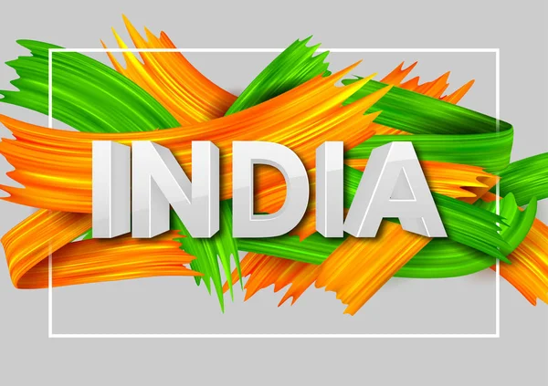Pennellata acrilica Stendardo tricolore con bandiera indiana per il 15 agosto Happy Independence Day of India sfondo — Vettoriale Stock
