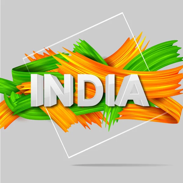 Pincel acrílico traço banner tricolor com bandeira indiana para 15 de agosto Feliz Dia da Independência da Índia fundo — Vetor de Stock