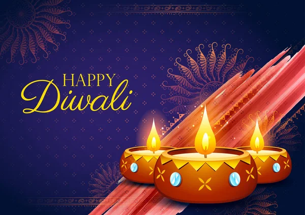 Brûler diya sur heureux Diwali Fond de vacances pour la fête de la lumière de l'Inde — Image vectorielle