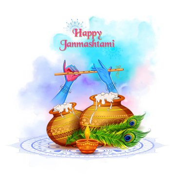 Lord Krishna bansuri flüt mutlu Janmashtami festival Hindistan artalanda çalışır durumda