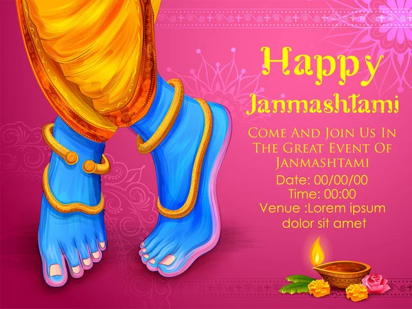El Señor Krishna en el feliz festival Janmashtami fondo de la India — Vector de stock
