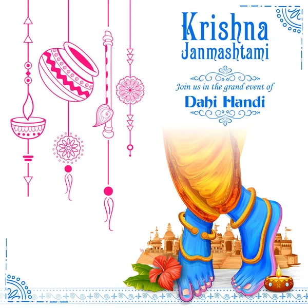 El Señor Krishna en el feliz festival Janmashtami fondo de la India — Archivo Imágenes Vectoriales
