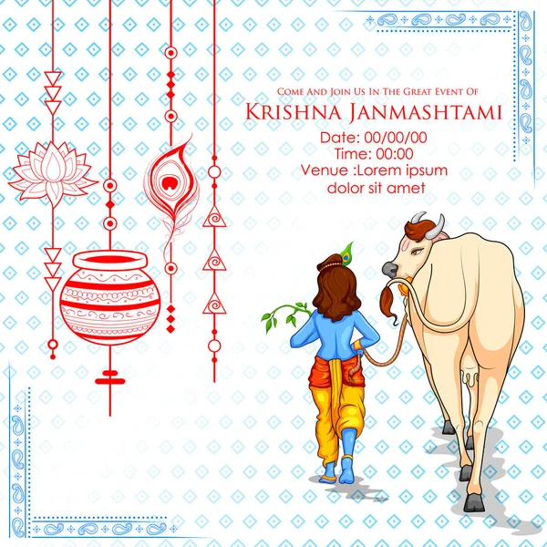 Pan Krishna w wesołym Janmashtami tle festiwalu Indii — Wektor stockowy