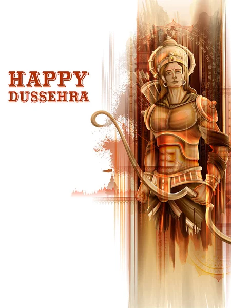 Лорд Рама на индийском фестивале Навратри в афише "Happy Dussehra" — стоковый вектор
