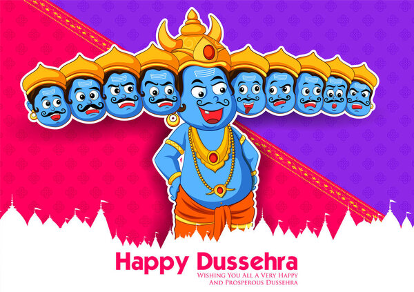 Ravana with ten heads for Navratri festival of India poster for Dussehra