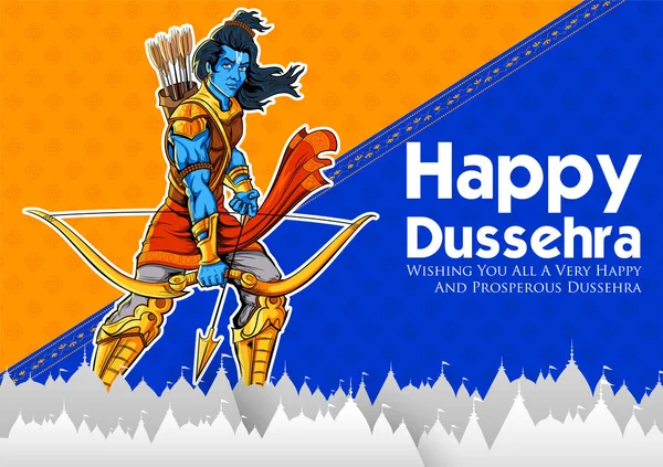 罗摩勋爵在印度 Navratri 节海报为快乐的 Dussehra — 图库矢量图片