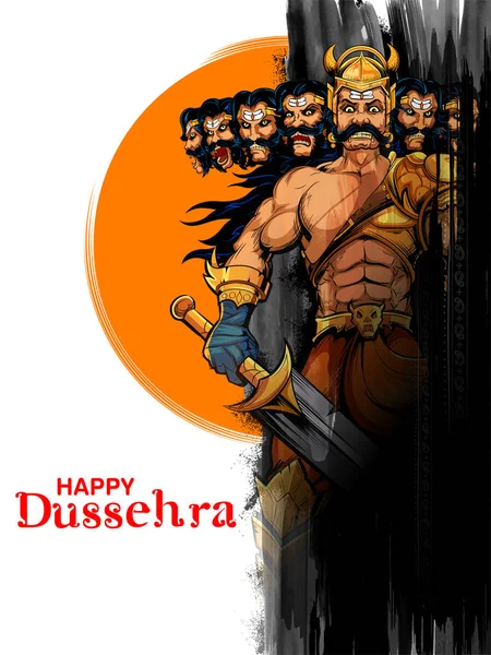 Ravana s deseti hlavami pro indický festival Navratri plakát pro Dussehru — Stockový vektor
