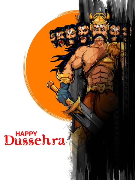 Ravana con diez cabezas para el festival Navratri de la India cartel de Dussehra — Vector de stock