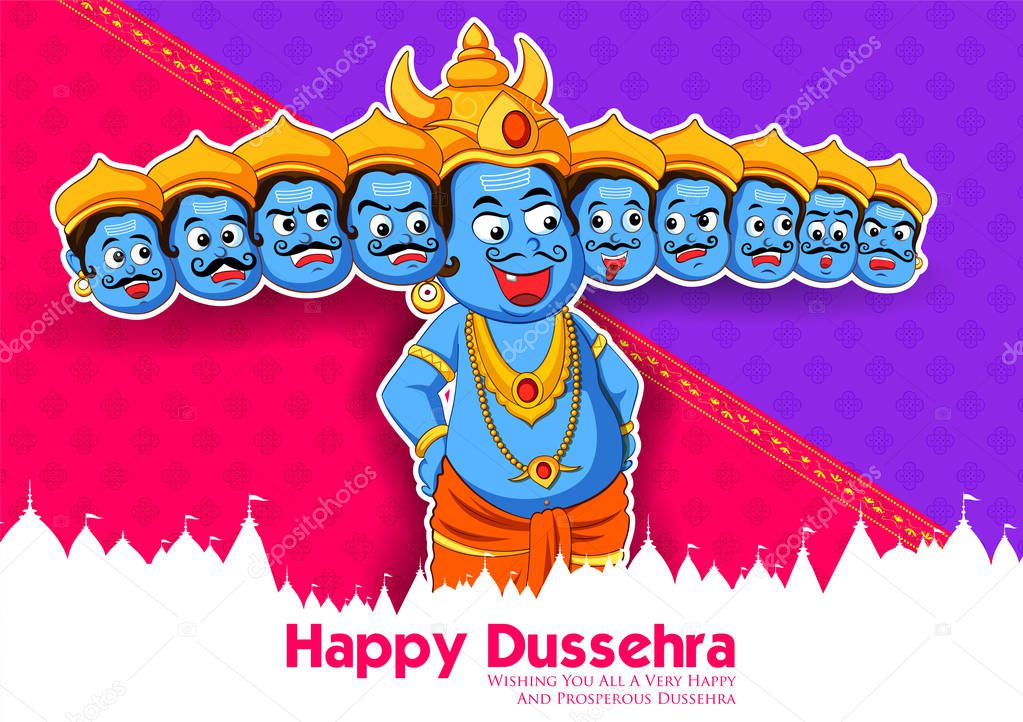 Ravana with ten heads for Navratri festival of India poster for Dussehra