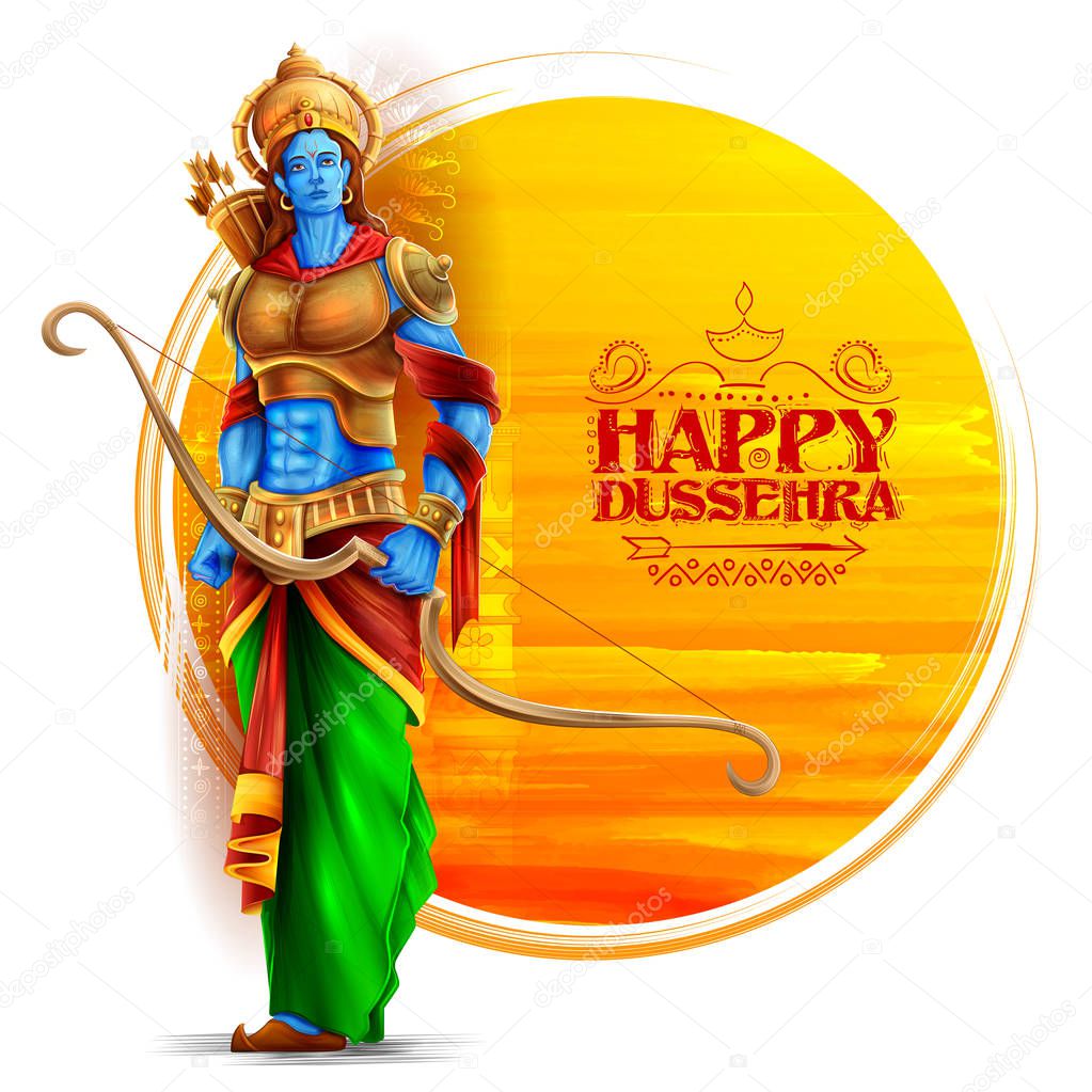 Lord Rama in Navratri festival of India poster for Happy Dussehra