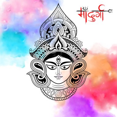 Tanrıça Durga yüz mutlu Durga Puja arka planda