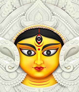 Tanrıça Durga yüz mutlu Durga Puja Subh Navratri arka planda