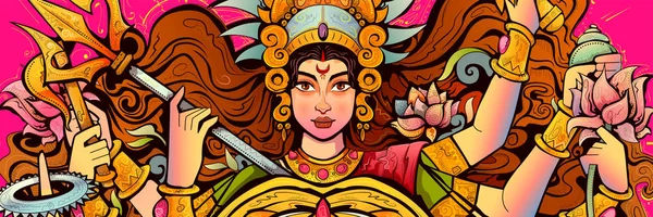 Déesse Durga visage dans Happy Durga Puja Subh Navratri arrière-plan — Image vectorielle