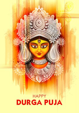 Tanrıça Durga yüz mutlu Durga Puja Subh Navratri arka planda